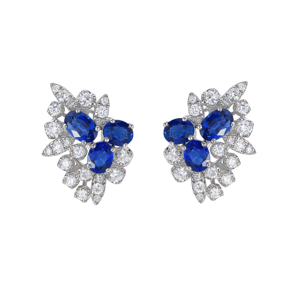 Sapphire and Diamond Cluster Earrings in 18k White Gold