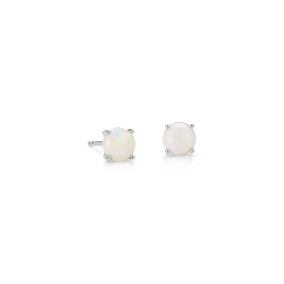 Opal Stud Earrings in 18k White Gold (5mm)