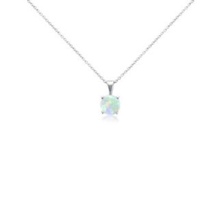 Opal Solitaire Pendant in 14k White Gold (7mm)