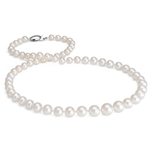 Freshwater Cultured Pearl Graduated Strand Necklace with 14k White Gold (5.5-9.5mm)