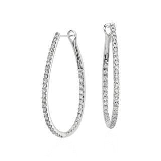 Long Diamond Hoop Earrings in 14k White Gold (1 ct. tw.)