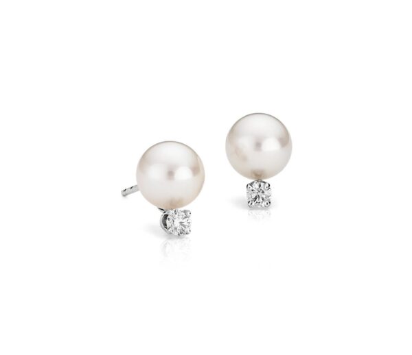 Classic Akoya Cultured Pearl and Diamond Stud Earrings in 18k White Gold (7.0-7.5mm)