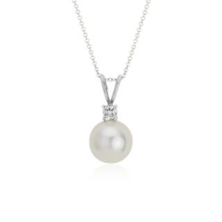 South Sea Cultured Pearl and Diamond Pendant in 18k White Gold (10-10.5mm)