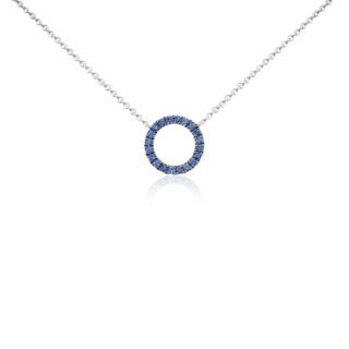Mini Sapphire Circle Pendant in 14k White Gold (1mm)