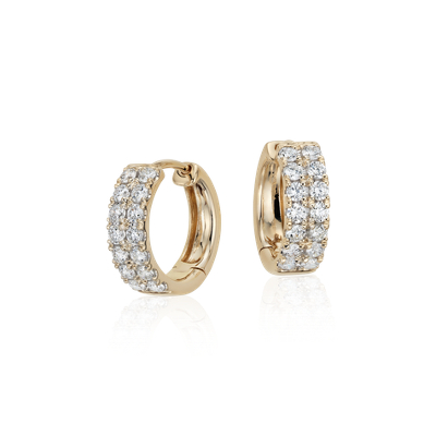 Double Row Diamond Huggie Hoop Earrings in 14k Yellow Gold (3/4 ct. tw.)