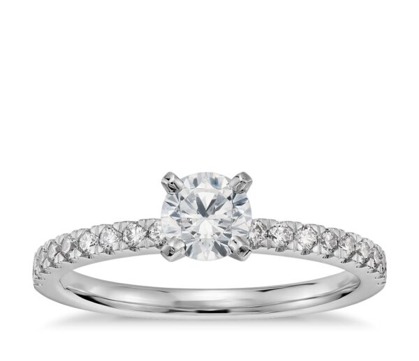 1/2 Carat Ready-to-Ship Petite Pavé Diamond Engagement Ring in 14k White Gold