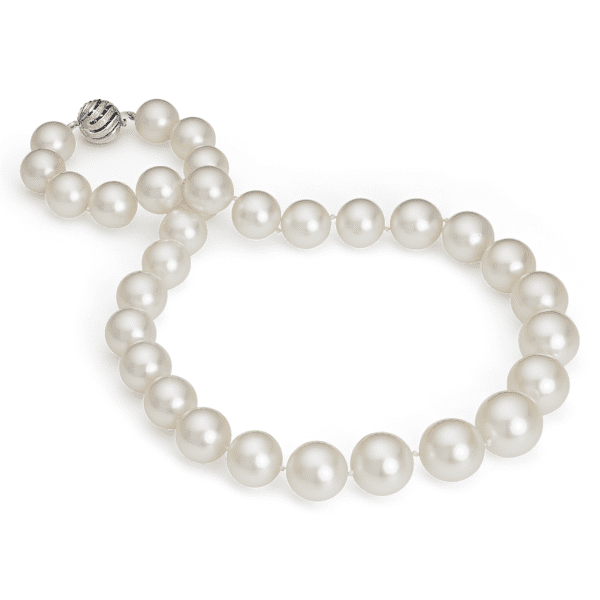 White South Sea Cultured Pearl Strand with Illusion Ball Clasp in 14k White Gold (12-14.5mm)