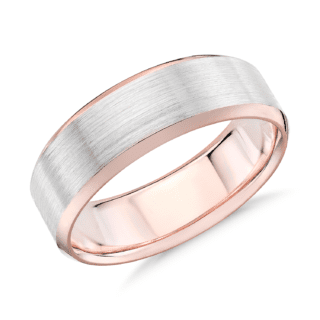 Brushed Beveled Edge Wedding Ring in 14k White and Rose Gold (7mm)