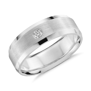 Single Diamond Wedding Ring in 14k White Gold (7 mm