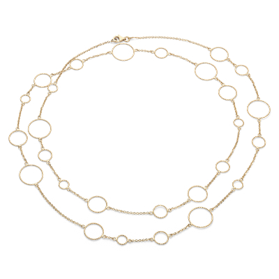 34" Long and Layered Circle Necklace in 14k Italian Yellow Gold (1.5 mm)