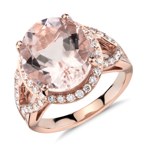 Morganite and Diamond Halo Ring in 18k Rose Gold (13x11mm)