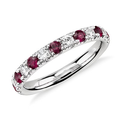 Riviera Pavé Ruby and Diamond Ring in Platinum (2.2mm)