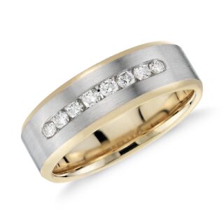 Diamond Channel-Set Wedding Ring in 14k White Gold and Yellow Gold (7 mm