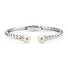 Freshwater Cultured Pearl Twisted Cuff Bracelet in Sterling Silver (7mm)