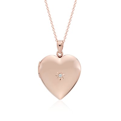 Engravable Sweetheart Locket with Diamond Detail in 14k Rose Gold