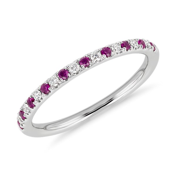 Riviera Pavé Ruby and Diamond Ring in Platinum (1.5 mm)