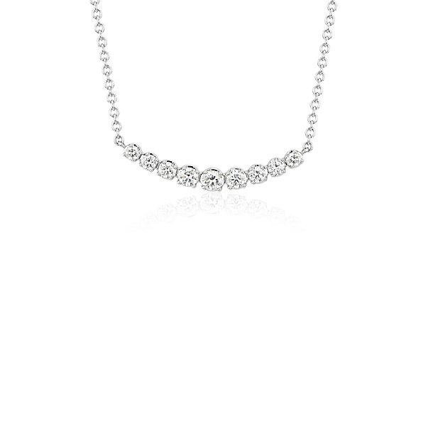 Petite Curved Diamond Bar Necklace in 18k White Gold (1/3 ct. tw.)