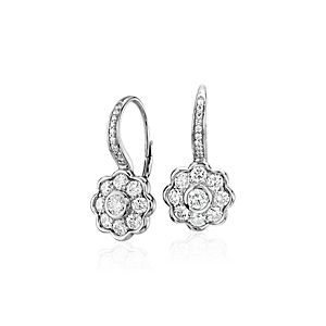 Blue Nile Studio Diamond Floral Drop Earrings in 18k White Gold (1.39 ct. tw.)