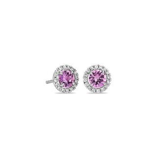 Pink Sapphire and Micropavé Diamond Stud Earrings in 18k White Gold (5mm)