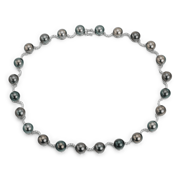 Tahitian Cultured Pearl and Diamond Necklace in 18k White Gold