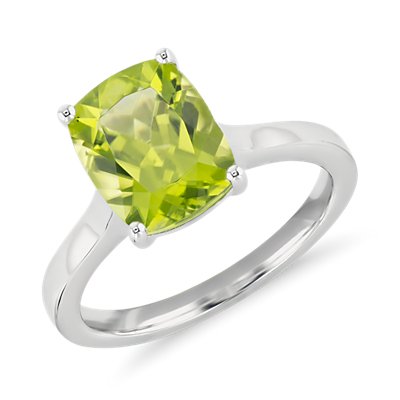 Peridot Cushion Cocktail Ring in 14k White Gold (10x8mm)