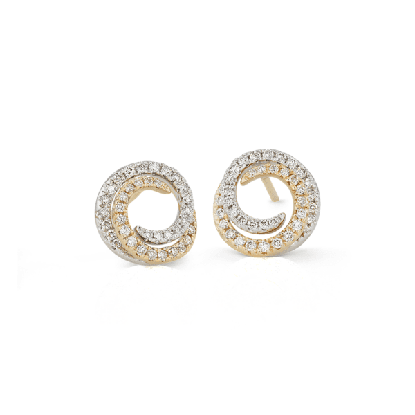 Diamond Two-Tone Swirl Stud Earrings in 14k Yellow and White Gold (1/2 ct. tw.)