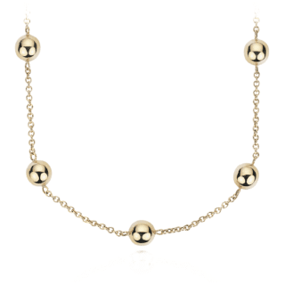 34" Long Bead Station Necklace in 14k Italian Yellow Gold (8 mm)