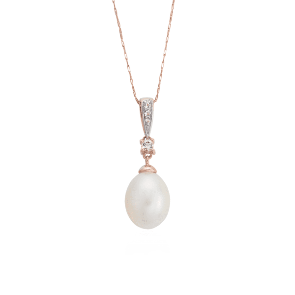 Freshwater Cultured Pearl and White Topaz Pendant in 14k Rose Gold (7.5mm)