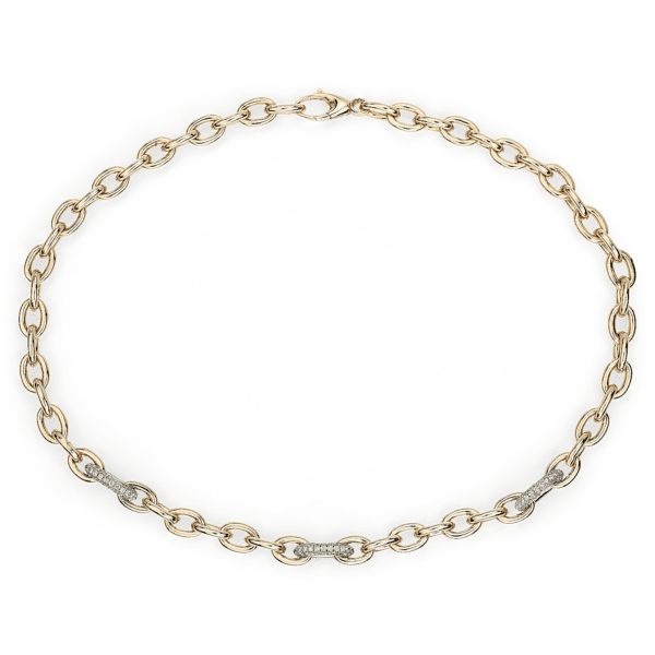 16.5" Chain Link Diamond Necklace in 18k Italian Yellow Gold