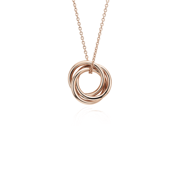 18" Petite Infinity Rings Pendant in 14k Rose Gold