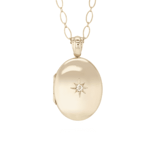 Long Oval Locket with Diamond Accent in 14k Yellow Gold (30")
