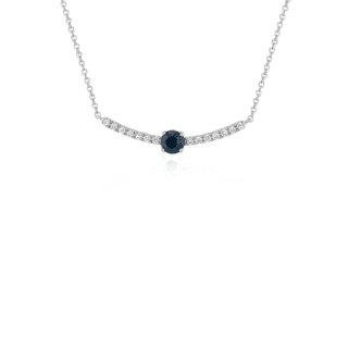 Petite Sapphire and Diamond Curved Bar Necklace in 14k White Gold (3.5mm)