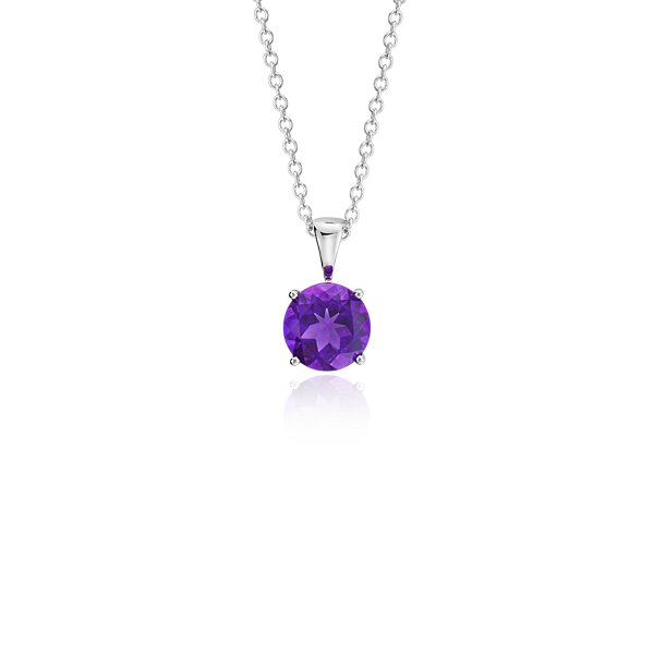Amethyst Solitaire Pendant in 14k White Gold (7mm)