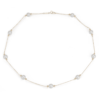 Freshwater Cultured Pearl Stationed Necklace in 14k Yellow Gold (7-8mm)