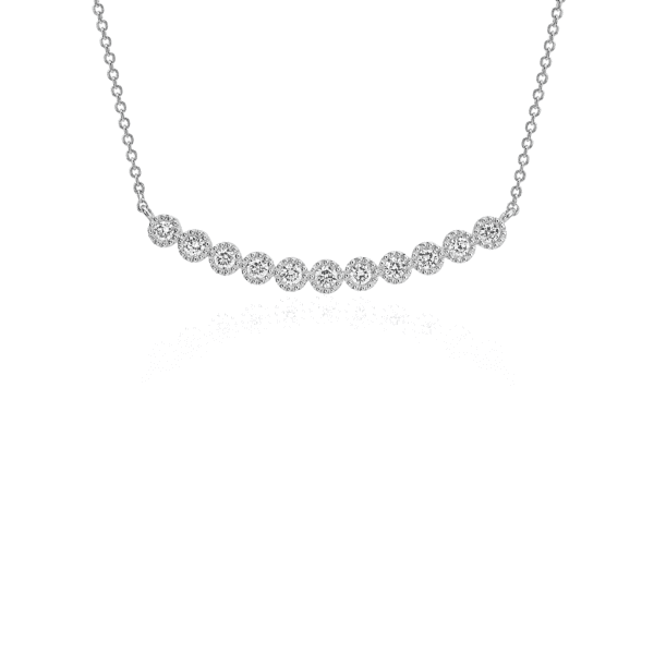 Diamond Milgrain Smile Necklace in 14k White Gold (1/4 ct. tw.)