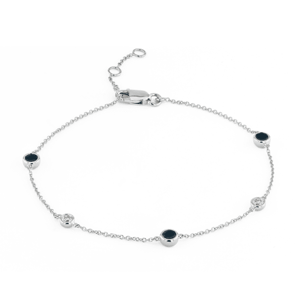 Petite Stationed Sapphire and Diamond Bracelet in 14k White Gold (3mm)