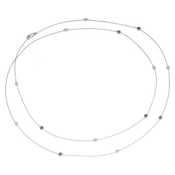 Petite Stationed Sapphire and Diamond Necklace in 14k White Gold (36")