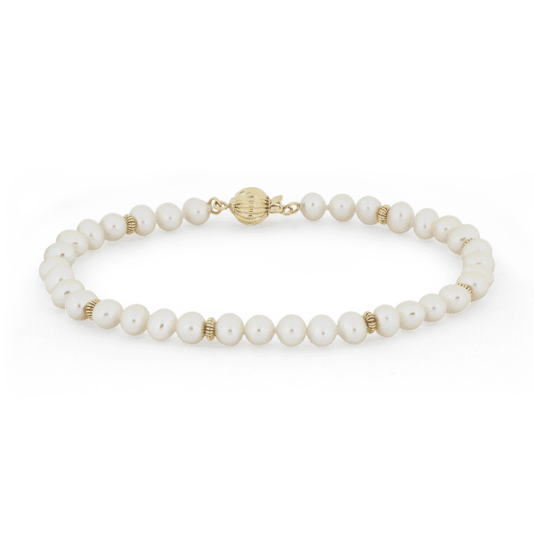 Freshwater Cultured Pearl Bracelet with Separators in 14k Yellow Gold (4-4.5mm)