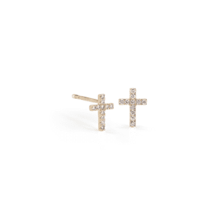 Mini Diamond Cross Stud Earrings 14k Yellow Gold (1/12 ct. tw.)