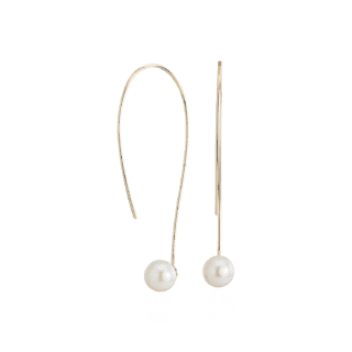 Front-Back Freshwater Cultured Pearl Threader Earring in 14k Yellow Gold (5-6mm)