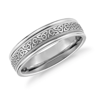 Celtic Trinity Knot Inlay Wedding Ring in 14k White Gold (6mm)