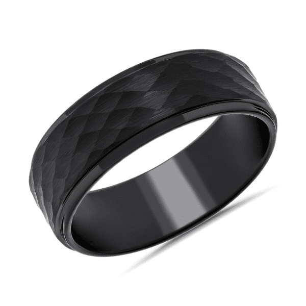 Matte Hammered Comfort Fit Wedding Ring in Black Tungsten Carbide (8mm)