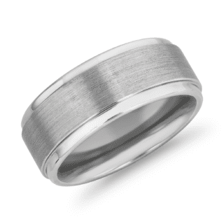 Brushed and Polished Comfort Fit Wedding Ring in White Tungsten Carbide (9mm)