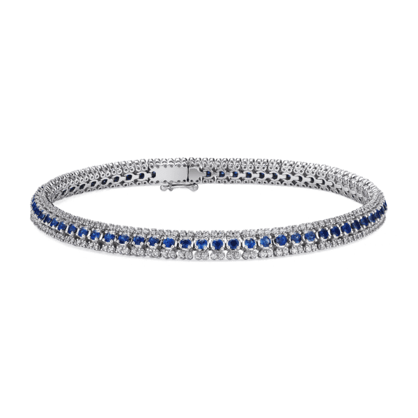 Three-Row Sapphire and Diamond Bracelet in 14k White Gold (1.9mm)