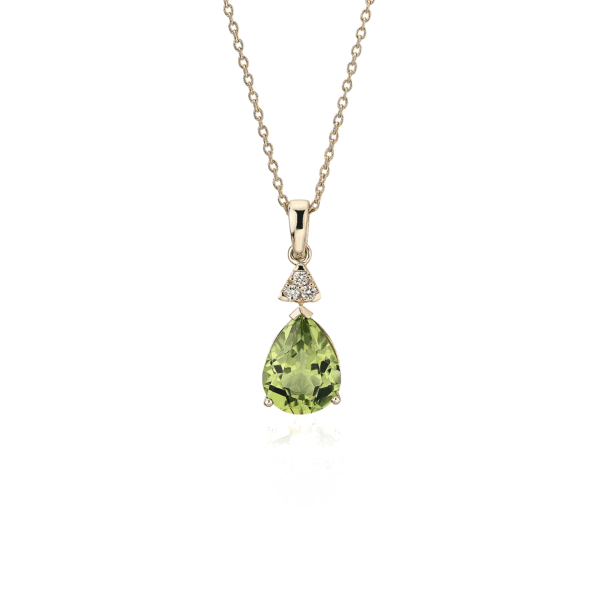 Pear-Shaped Peridot Pendant with Diamond Trio in 14k Yellow Gold (9x7mm)
