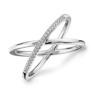 Delicate Pavé Diamond Crossover Fashion Ring in 14k White Gold