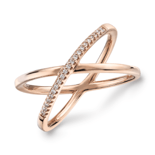 Delicate Pavé Diamond Crossover Fashion Ring in 14k Rose Gold (1/10 ct. tw.)