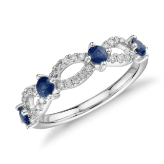 Sapphire and Diamond Ellipse Anniversary Ring in 14k White Gold (2.8mm)