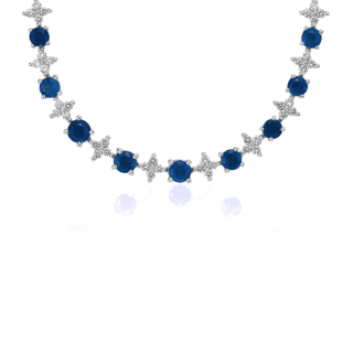 Sapphire & Diamond Graduated Eternity Necklace in 18k White Gold (2.4mm)