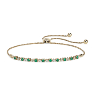 Petite Emerald and Diamond Bolo Bracelet in 14k Yellow Gold (2.2mm)